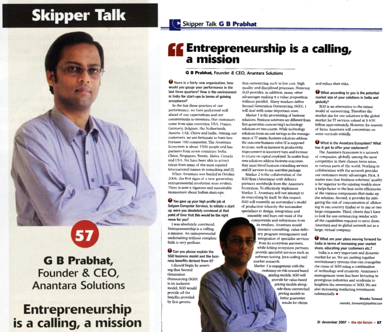 Anantara solutions Founder, G. B. Prabhat Interview