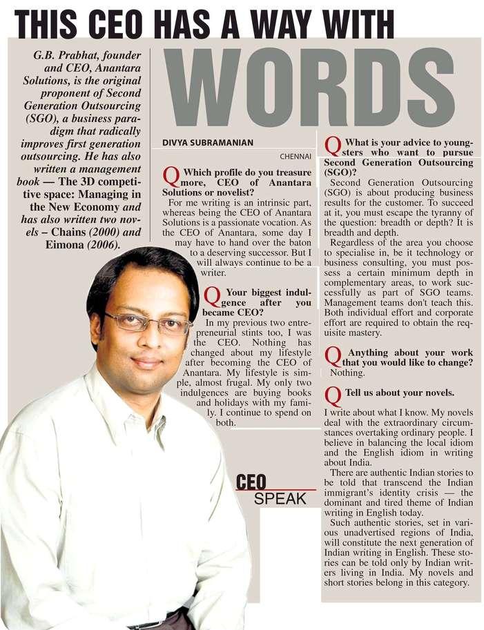 Anantara Solutions Founder Mr. G. B. Prabhath news article about second generation outsourcing(sgo)